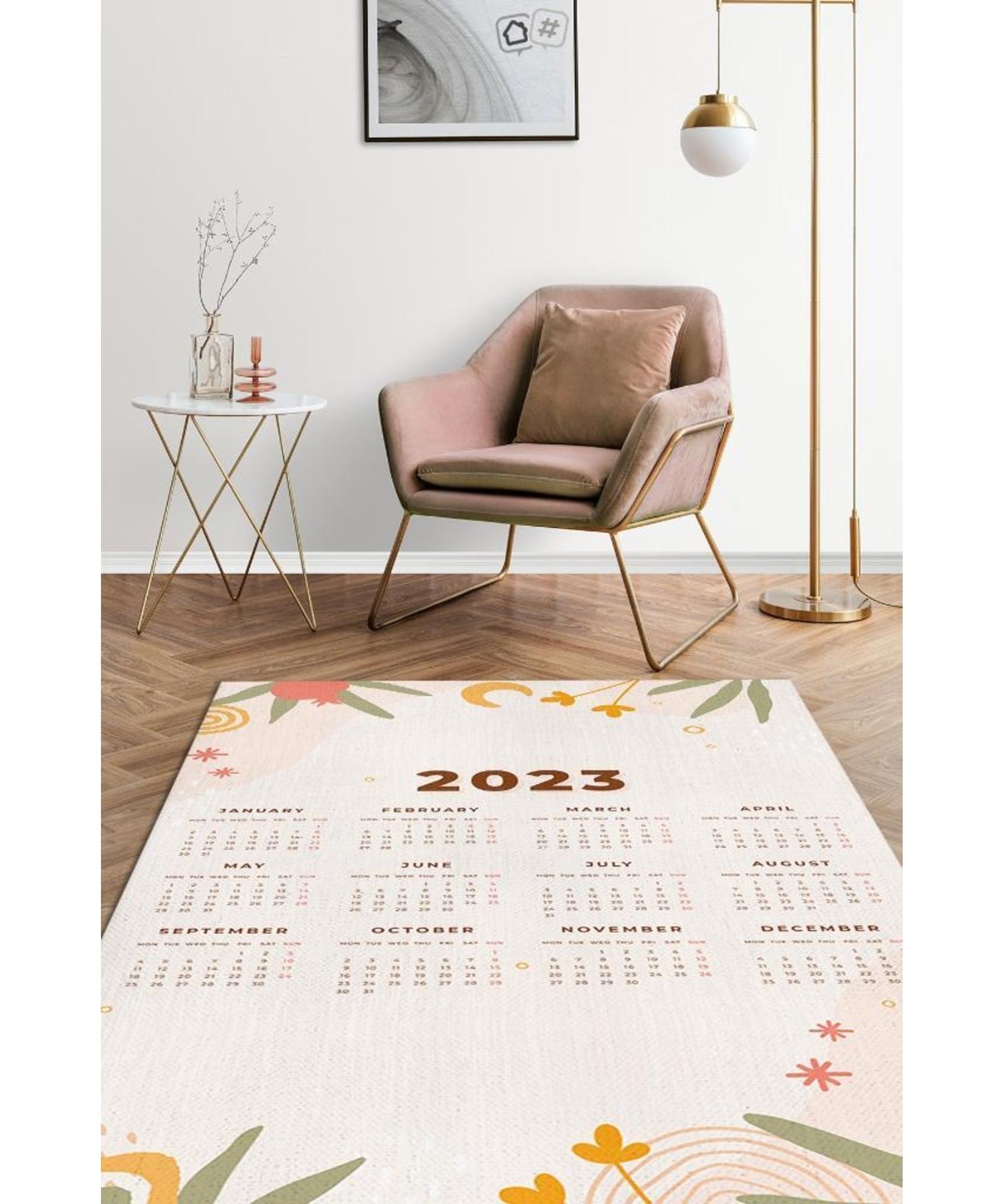 

New Year Calendar Cotton Woven Based Washable Non-Slip Decorative New Year Carpet