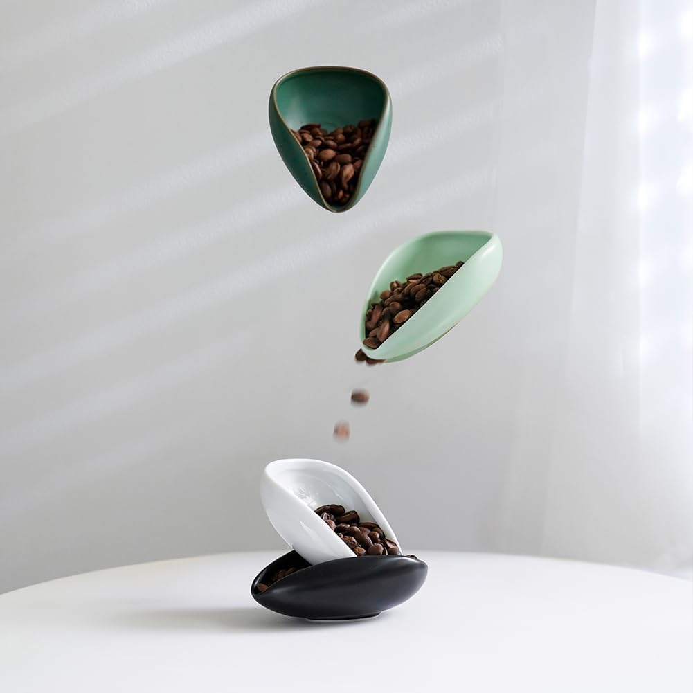 watchget Coffee Bean Cup Ceramic Coffee Bean Measuring Cup Pottery Measuring Tray Coffee Powder Receiver Black