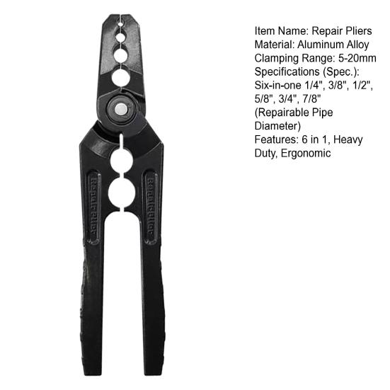 Kopparrörsrundare med 6 hål, Reparationspincett i aluminiumlegering för platta rör, HVAC Kopparrörsavrundningsverktyg Passar 1/4" 3/8" 1/2" 5/8" 3/4" 7/8"