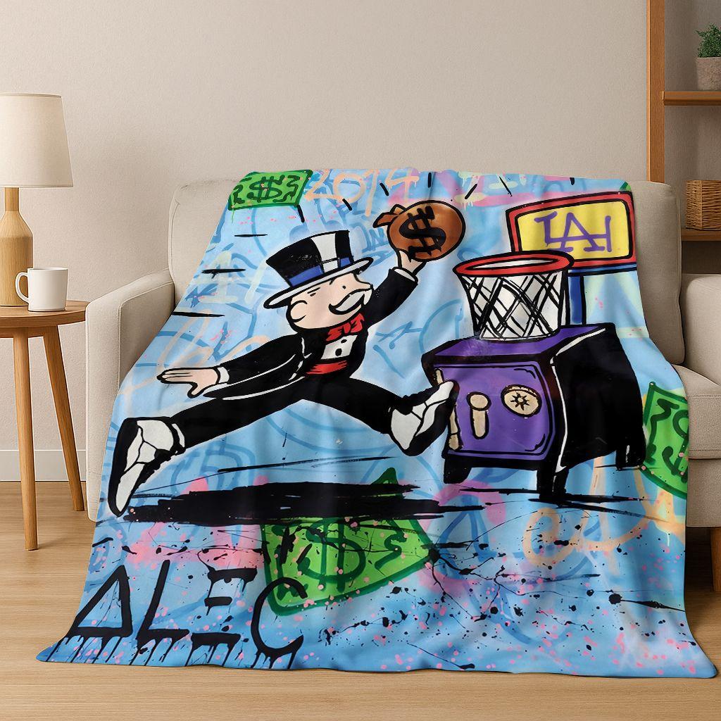 Rich Cartoon Monopoly Dollar Game Money Flannel Blanket,Cozy Soft Throw Blanket for Home Bedroom Bed Sofa Picnic Cover Gift Kids