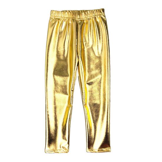 

Детские брюки для выступлений с глянцевой эластичной резинкой на талии, яркие однотонные мягкие дышащие гладкие брюки унисекс для вечеринок и сценических шоу, длинные брюки, костюм 150CM золотистый