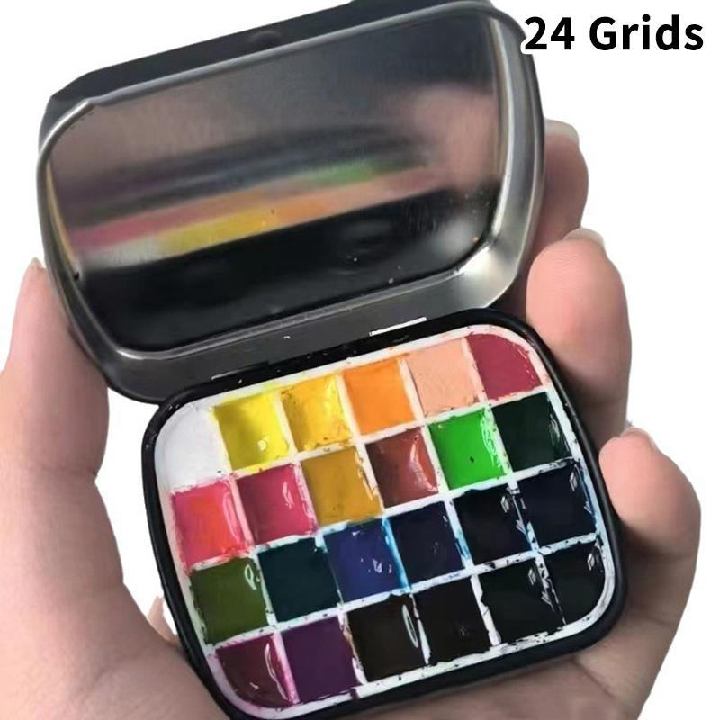 

12/24Grids Empty Watercolor Paint Dispenser Iron Box Portable Nail Color Palette Nail Polish Glue Tin Storage Box чорний