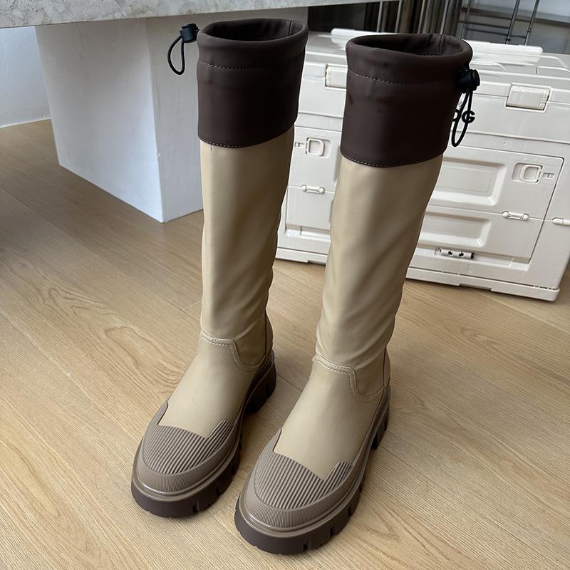 Fashion 2025 New Women Motorcycle Knee-high Boots Woman Fashion Casual Thick Sole Platform Flats Heels Botas Femininas Long Booties