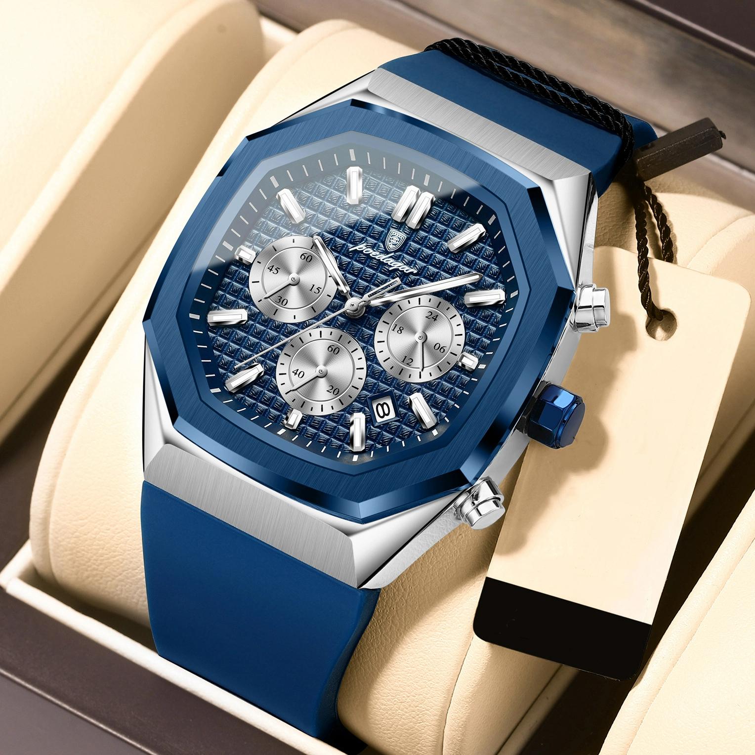 

POEDAGAR Модные мужские часы Хронограф Дата Силиконовый ремешок Мужские наручные часы Водонепроницаемые Светящиеся Кварцевые часы для мужчин синий/серебряный