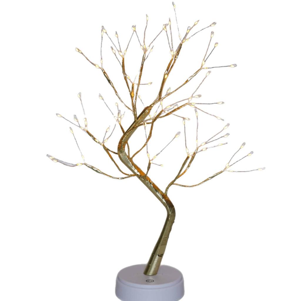 LED Bonsai Tree Lamp: Silver Branches with Pearls and Gold Leaf, Perfect for Christmas or Night Lighting