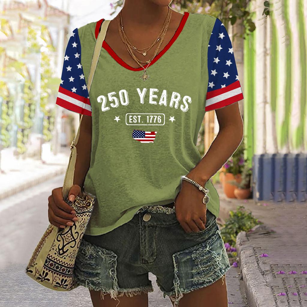 Women's Casual Printed Round Neck Pullover Short Sleeve Top