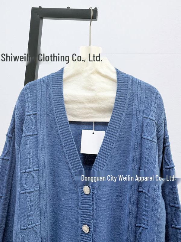 Dalang Women's Spring Cable Knit Hollow Cardigan - Patterned Design