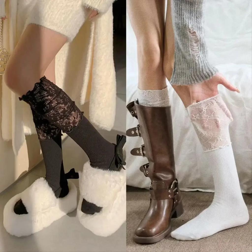 Lolita Ladies Lace Long Socks Autumn and Winter Warm Knee Sexy Lace Knee High Stockings Over Knee Thigh Stockings Boot Socks