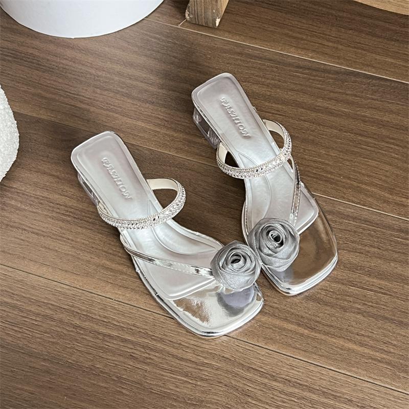 French Thick-heeled Sandals for Women To Wear In Summer, Paired with Skirts, Rhinestone Fairy High Heels and Flip-flops