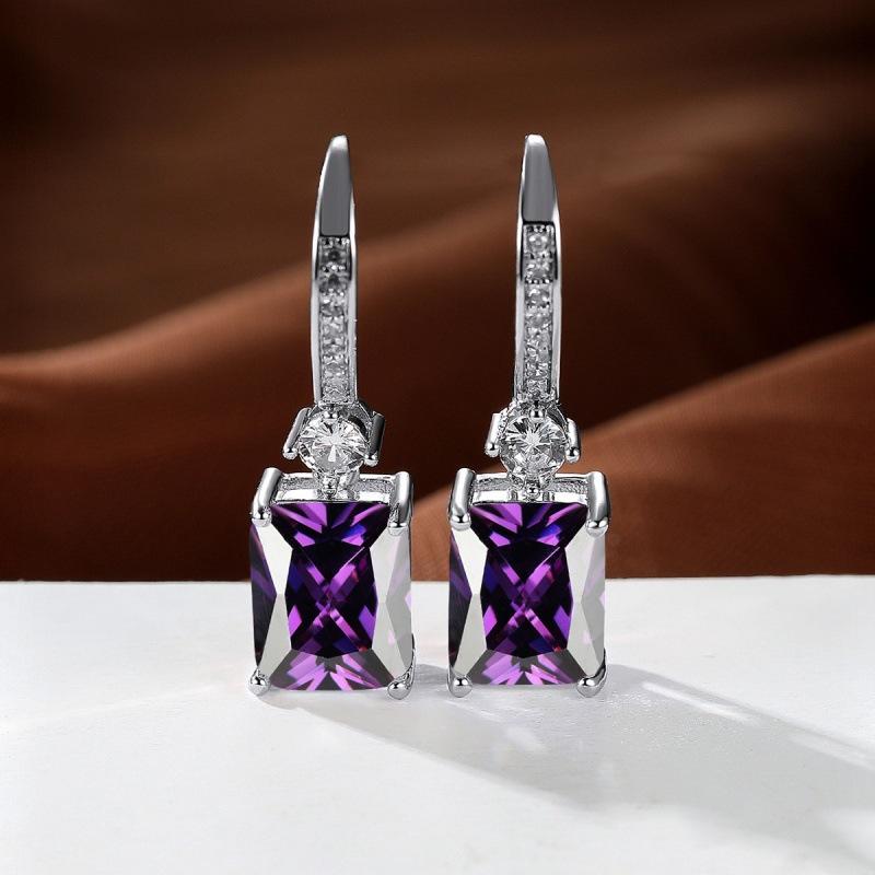 Wish explosive platinum micro-inlaid zircon square diamond quadrilateral stud earrings couple light luxury temperament jewelry