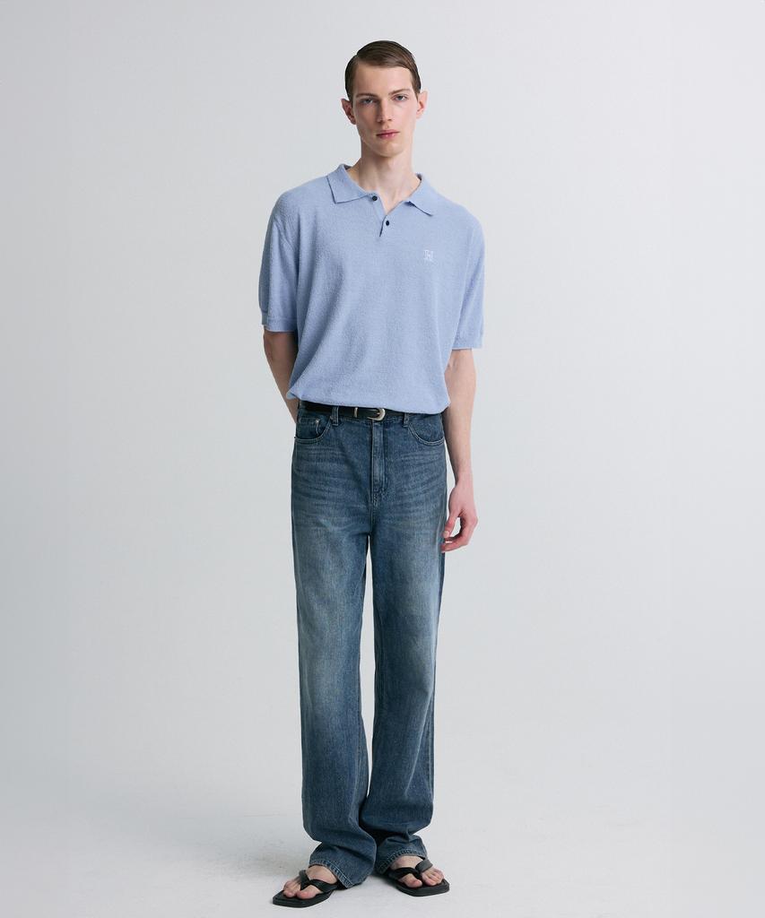 Liimaen Boucle Knit Polo Shirt Ocean