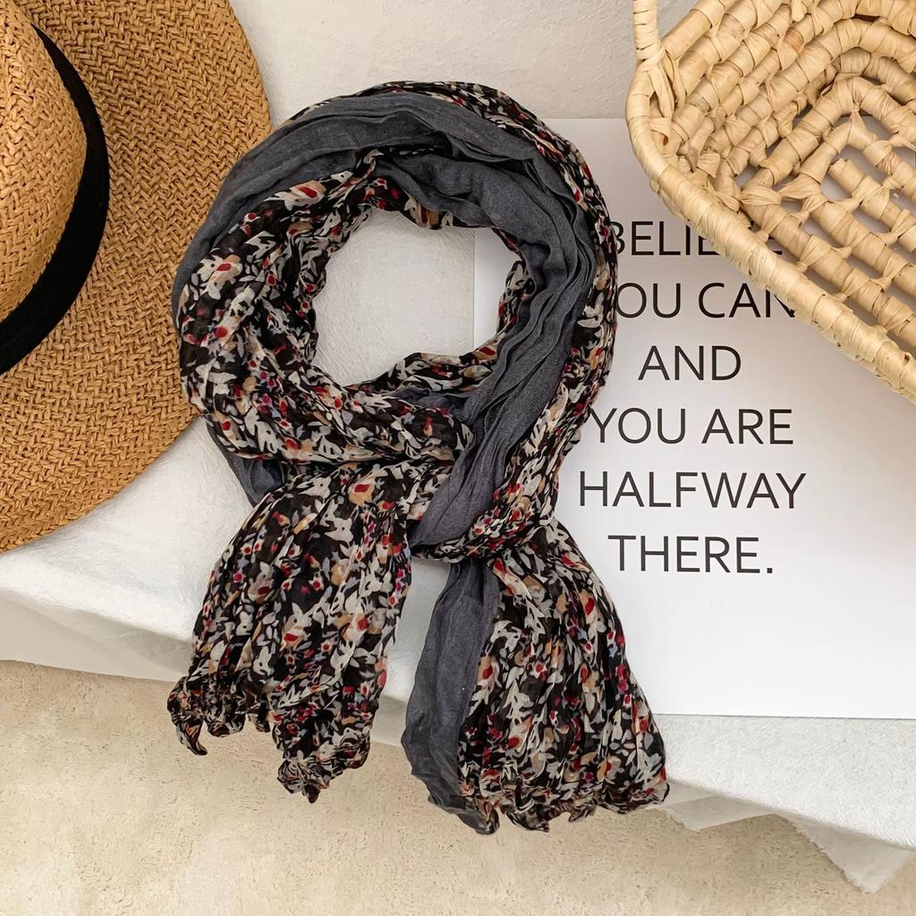 Women's Cotton and Linen Scarf Floral Scarf Splicing Literary and Artistic Fashion Warm Scarf Shawl