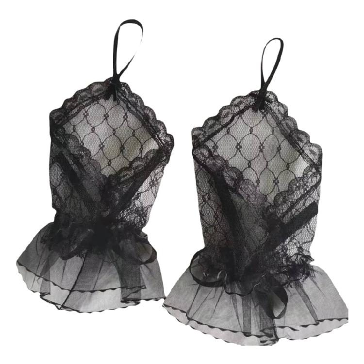 

2lots Soft and Breathable Lace Gloves Sunscreen Lolitas Mittens Driving Gloves for Evening Gowns and Daily Wear чорний