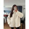 Autumn Winter High Collar Solid Color Lamb Fleece Warm Coat Women Loose Casual Zipper Outwear Cardigan Top