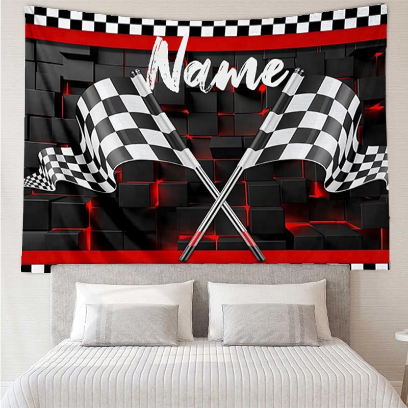 Custom Name Racing Print Tapestry, Backdrop, Easy Setup, Ideal for Bedroom, Office & Living Room, with Aesthetic Wall Hanging Decor.