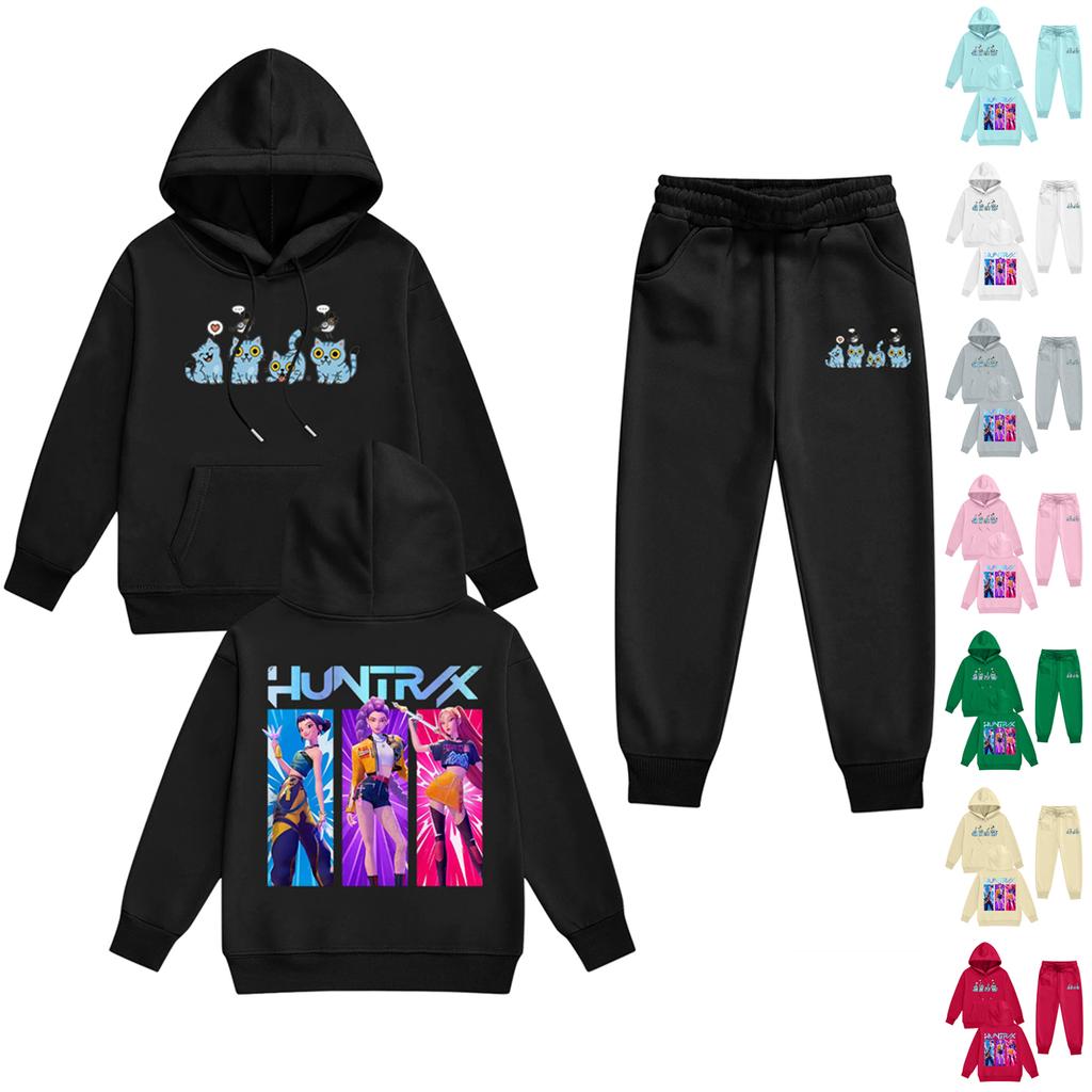 Kids' Long Sleeve Loose Pullover Letter Print Drawstring Hooded Sweatshirt Set