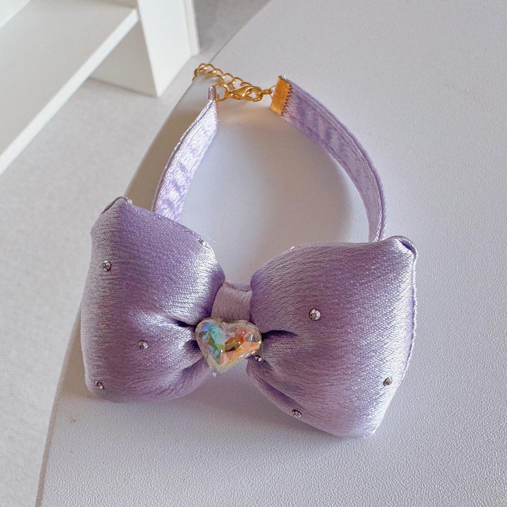 Double Layer Pearl Bowknot Pet Collar With Love Pendant For Cats And Dogs