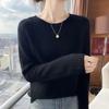 Double-Strand Thickened Cashmere Women's Long Sleeve Sweater - Plain Color, Round Neck, Autumn/Winter Base Layer.