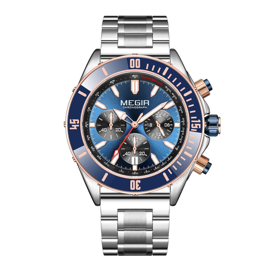 MEGIR Brand Business Watch for Men Luxury Quartz Clock Chronograph Waterproof Luminous Big Dial Sport Wristwatch Reloj Hombre 2226