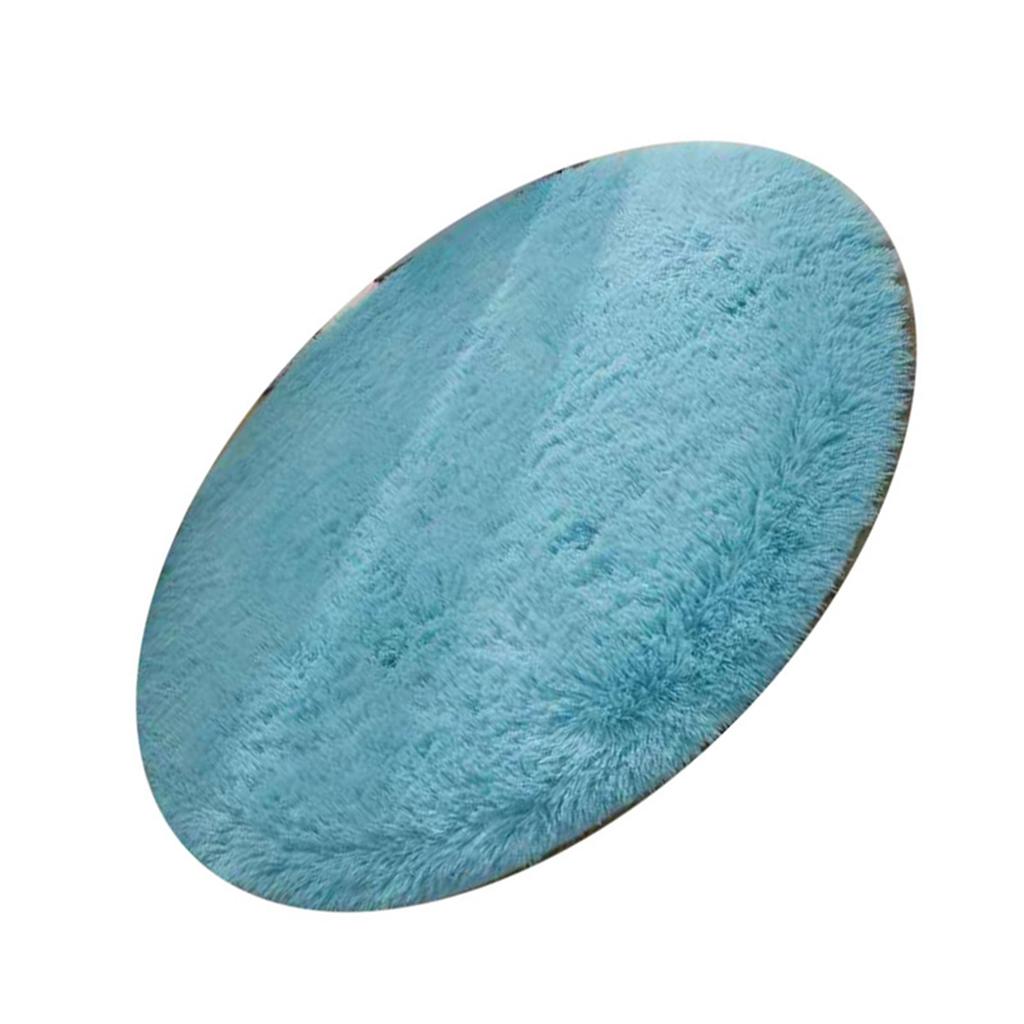 Floor Carpet Polyester Fiber Round Nordic Style Long Plush Soft Shaggy Rug for Home Bedroom Blue