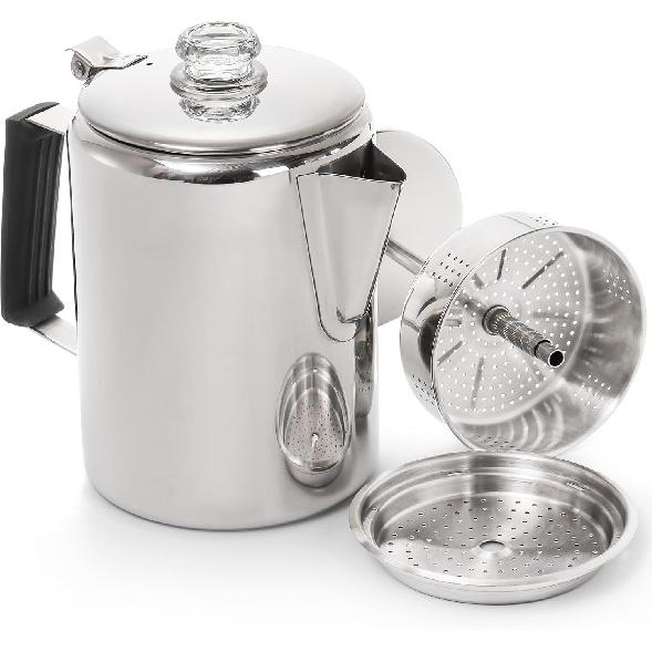 Camping Coffee Pot Stainless Steel, Coffee Pot Outdoors, Durable Stove Top Coffee Maker, Brew Coffee On Fire, Ideal for Group Camping, Hiking,