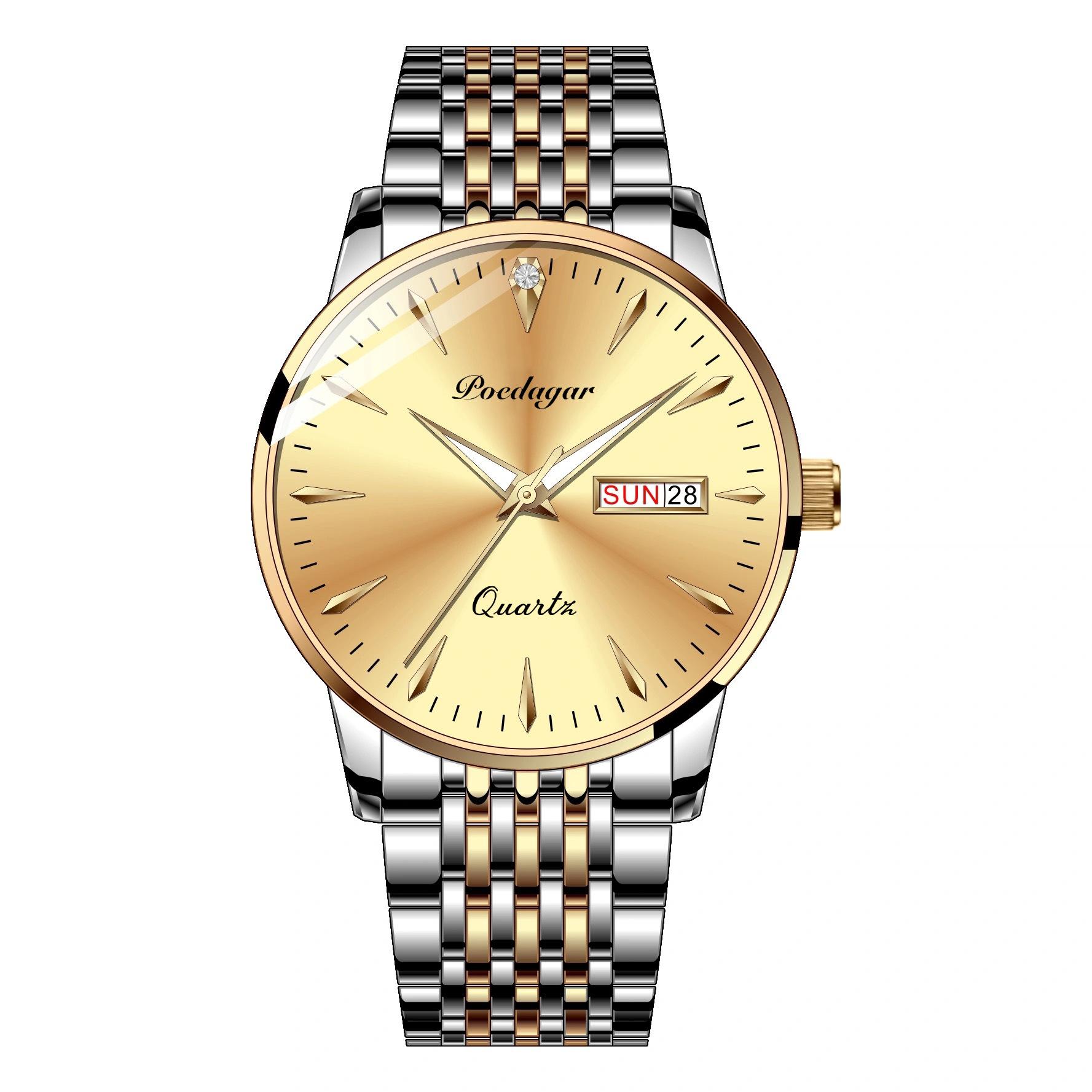 

POEDAGAR новые роскошные мужские часы с коробкой, светящиеся простые водонепроницаемые мужские кварцевые часы с двойным календарем