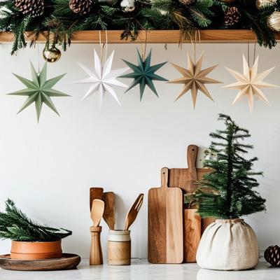 Yousheng 5 Stück 9-zackiger Papierstern 12 Zoll 3D Weihnachts-Papierstern Deckenhänger für Hochzeit Weihnachtsfeier Heimdekoration