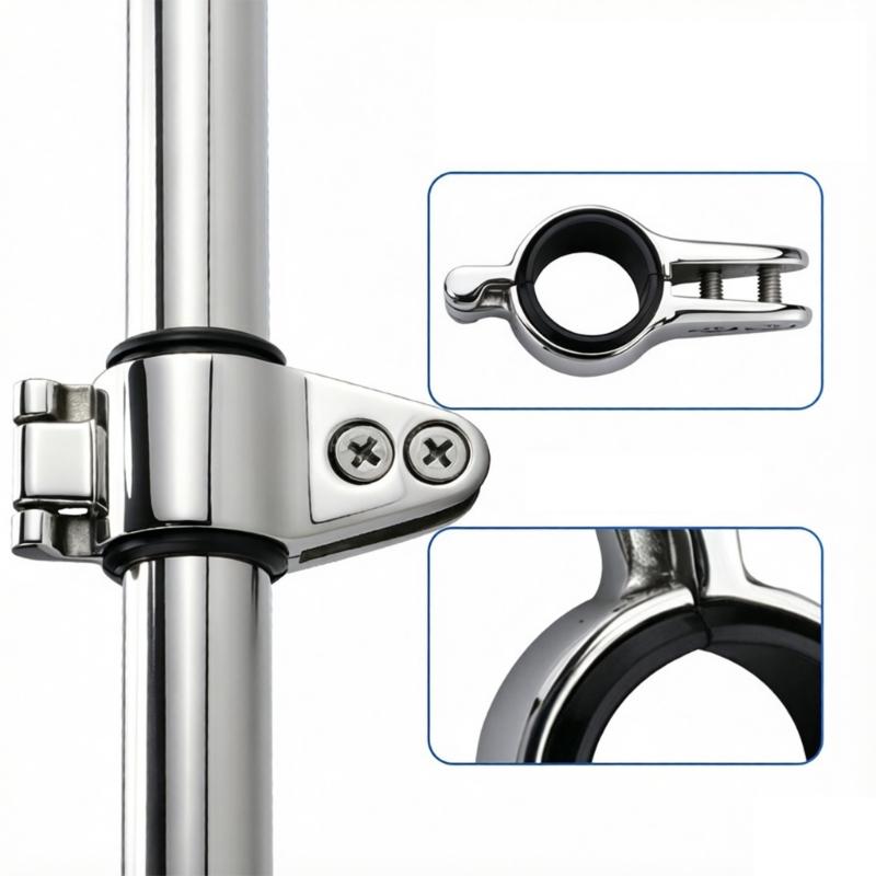 Marine Hardware Clamp for Boat Bimini Top Support, Stainless Steel Screw Lock Fitting with Protective Liner Sleeve