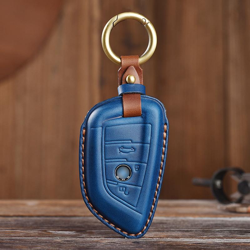 Retro Old Style Handmade Real Cowhide Car Key Cover for BMW Bag Case
