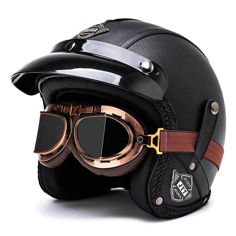 Retro Helmet Electric Motorcycle Leather Helmet Summer Pedal Cruise Motorcycle Harley Men and Women Three Quarter Helmet Half Helmet