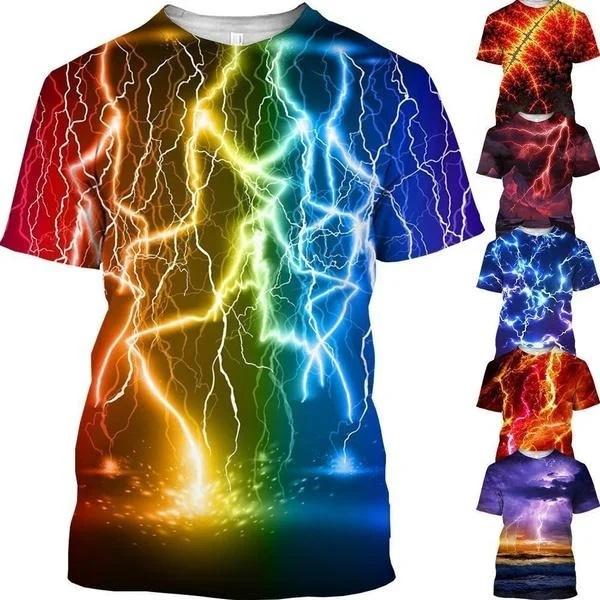 Summer Round Neck 3D Lightning Printed Top Fashionable Casual Short Sleeved Children's Boy T-shirts