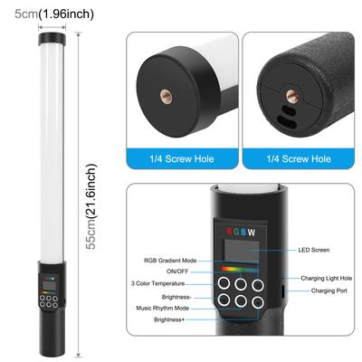 Tubo de luz RGB portátil LED varinha de luz de vídeo com Barndoor 3000K-6500K regulável 18 efeitos de iluminação
