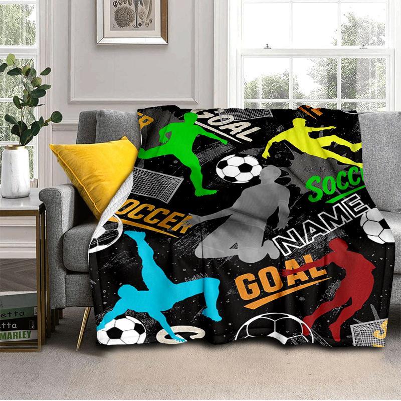 1PC Custom Name Soccer Silhouettes Goals Flannel blankets Patterns Throw Blanket All-Season Soft Gift for Couch, Bed, Camping gifts