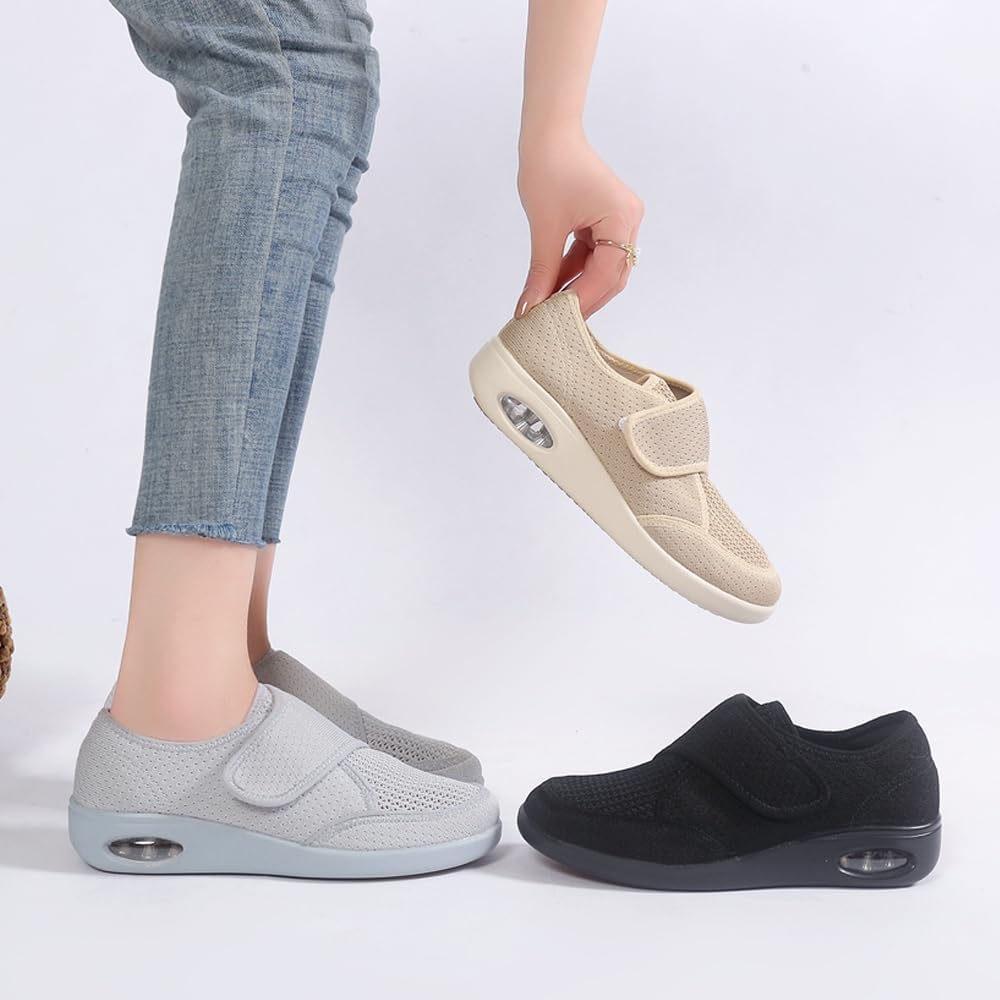 Womens Elderly Extra Wide Width Walking Shoes Adjustable Easy On/Off Slip-on Shoes for Swollen Feet