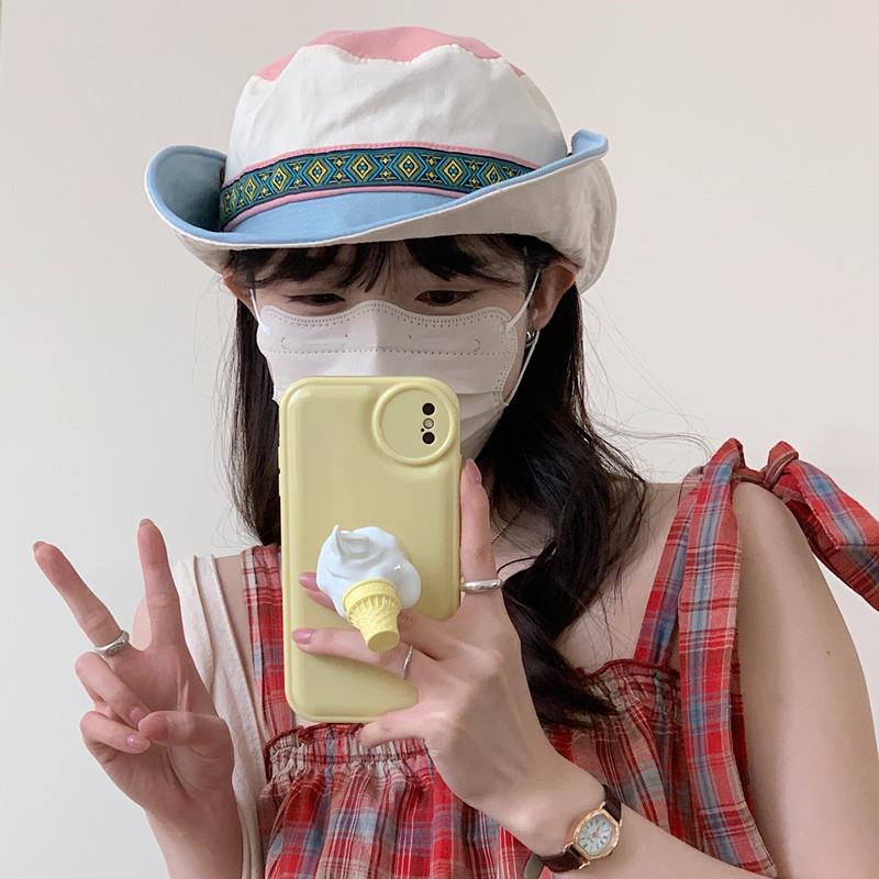 Guochao bucket hat men and women spring and summer travel mountaineering visor fashion contrasting color splicing basin hat