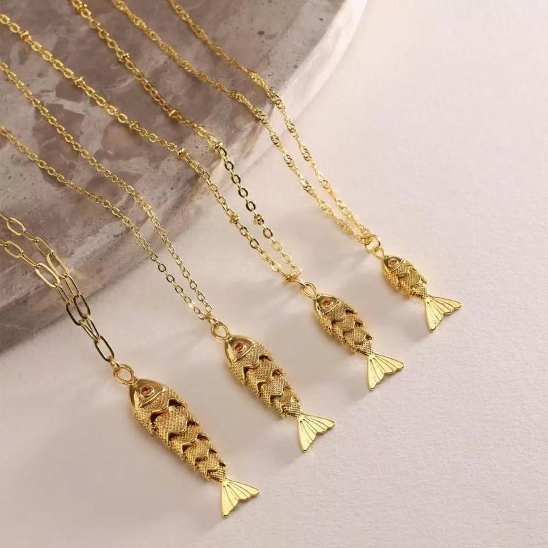 Retro Fisch Koi Personalisierte Leichter Luxus Edelstahl Anhänger Halskette Für Frauen Choker Accessoires Unisex Party Geschenk