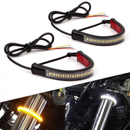 2X Motorcycle Flowing Universal Amber LED Fork Turn Strip Signal Light New