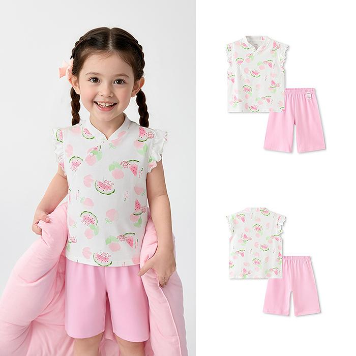 Balabala Baby Pajama Set Spring/Summer Thin Edition Children's Air Conditioning Clothing Girls' Home Clothing Children's Chinese Style Printed