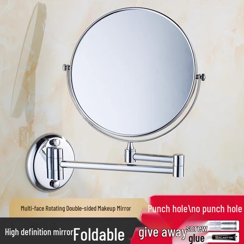 Double-Sided Telescopic Wall-Mounted Magnifying Makeup Mirror, No-Drill Installation