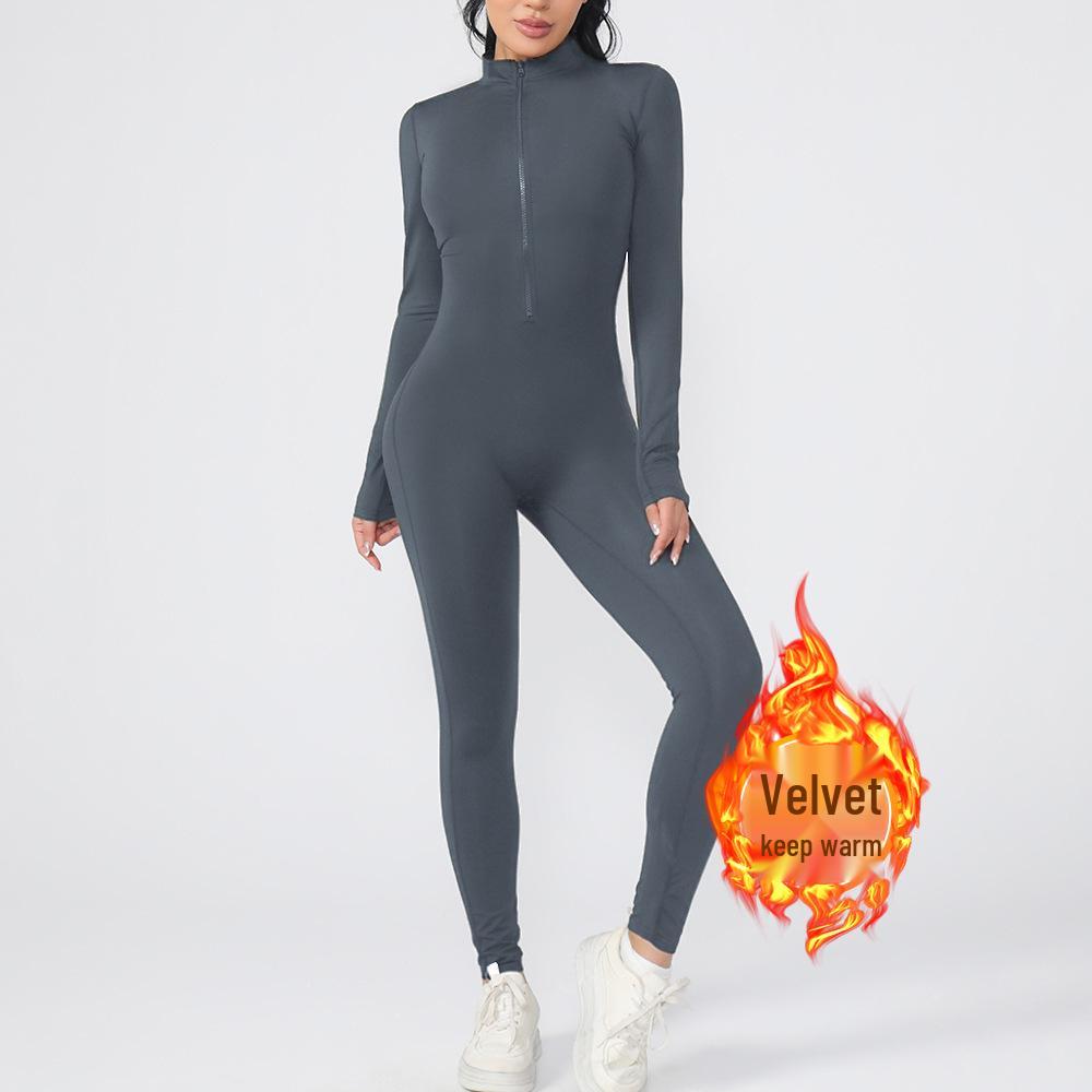 

Zipper Nude Feeling Fleece-Lined Yoga Jumpsuit for Autumn/Winter S
