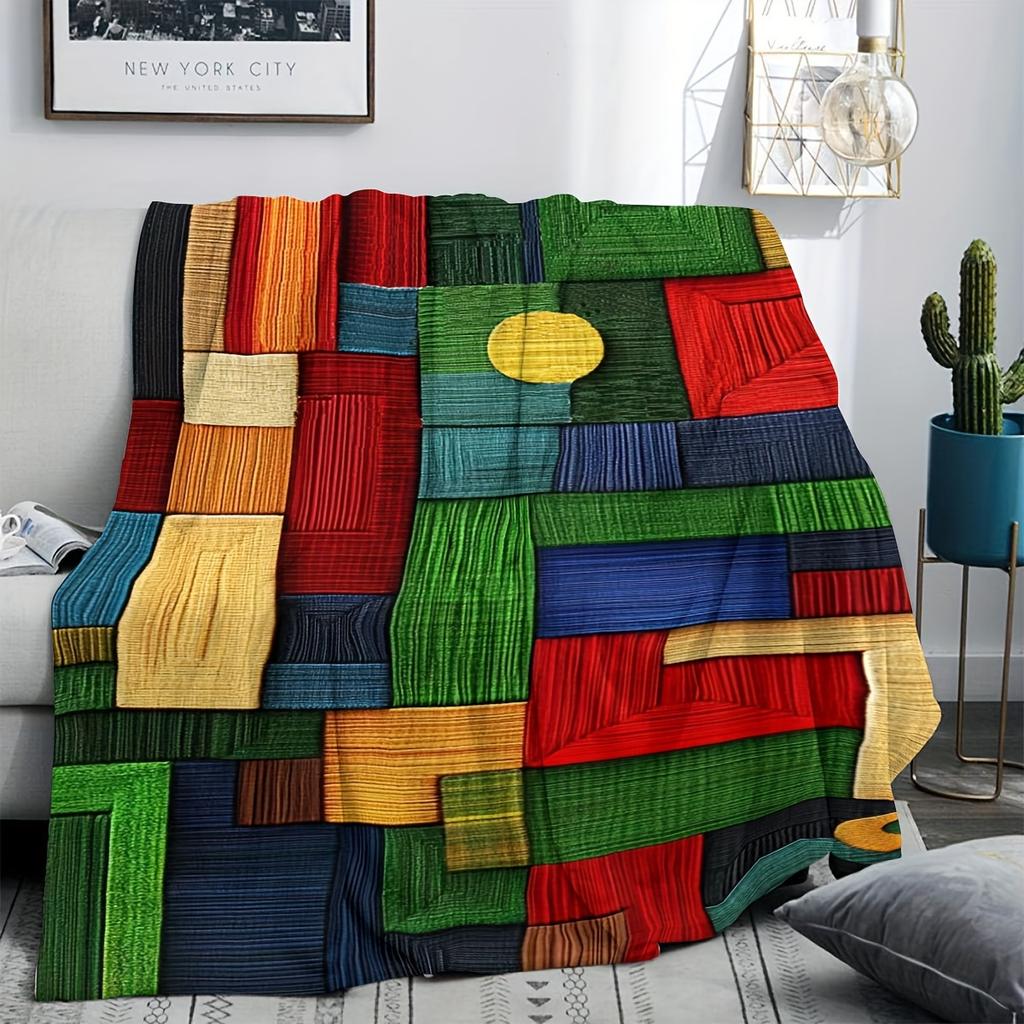 Modern Plaid Digital Print Flannel Blanket - Hypoallergenic, Knitted Polyester - Great for Sofas, Beds, Travel and Camping