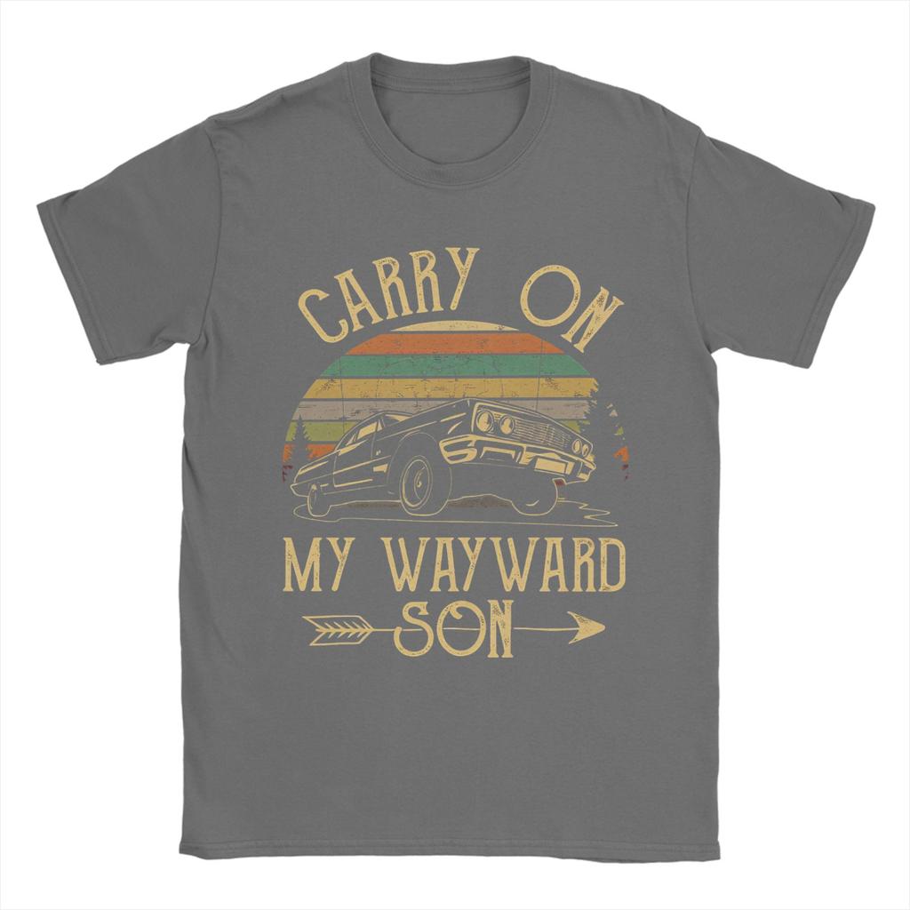 Supernatural Carry On My Wayward Son Dark Heather T-Shirts Men Novelty Crewneck Short Sleeve T Shirt Gift Idea Clothing
