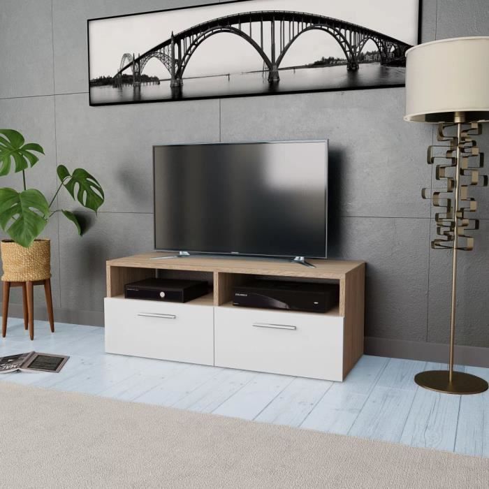 VidaXL Meuble TV Bois d’ingénierie 95x35x36 cm Chêne et blanc 244869