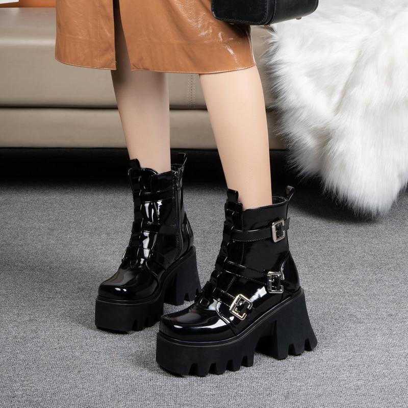 Women's High-heeled Short Boots Autumn and Winter New Waterproof Table Thick-heeled Large-size Thick-soled Roman Boots