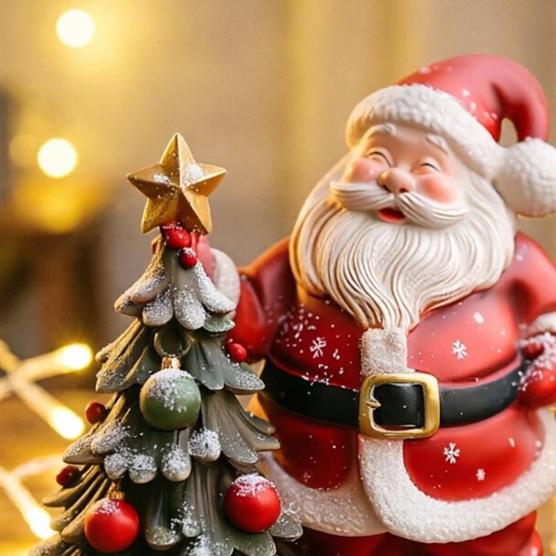 Santa Tree Christmas Figurine Seasonal Home Accent, Detailed Figure for Shelf Display, Desk Styling, Entry Table, and Indoor Home Use
