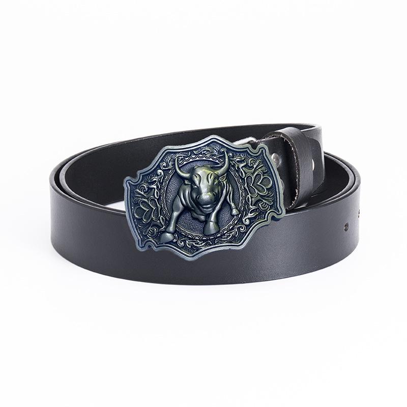 Vintage Bull Head Western Cowboy Men's Leather Belt - Personalized and Stylish