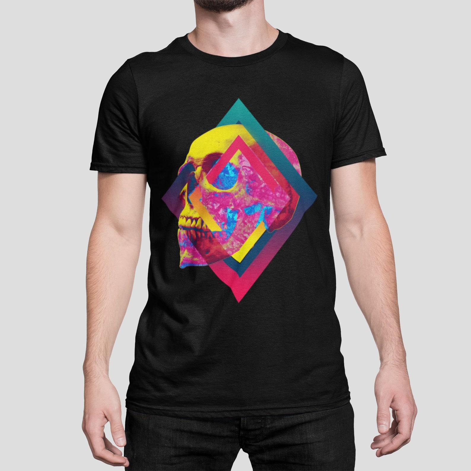 Colorful Abstract Skull Art Print Men s T-shirt XL