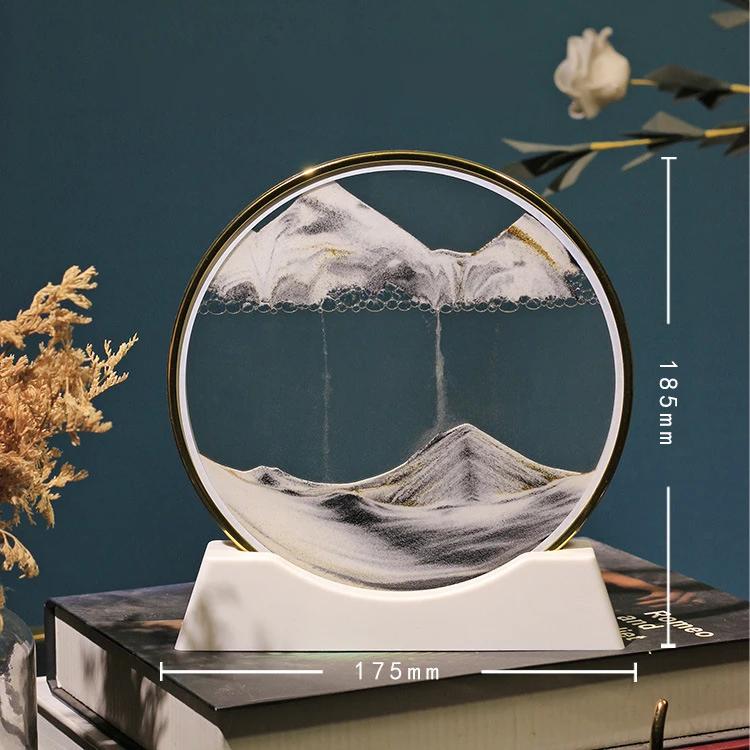 Sandscape Moving Sand Art Picture Quicksand Craft Round Glass 3D Deep Sea Hourglass Flowing Sand Painting Office Home Decor Gift