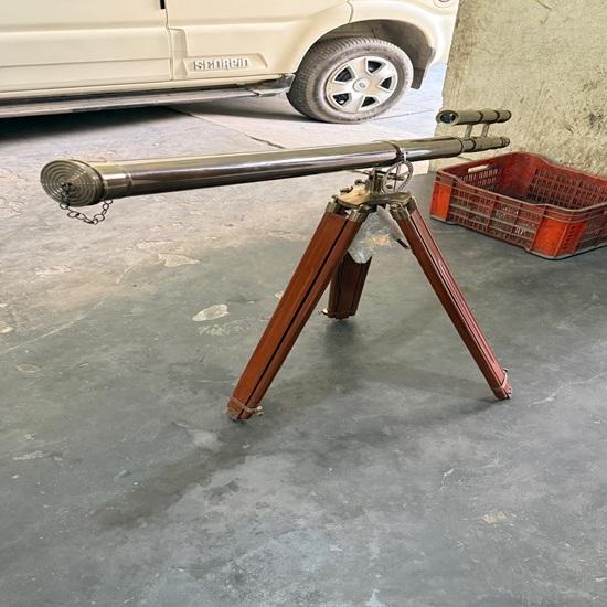 Brass Telescope with Wooden Tripod Nautical Maritime Decor Antique Style Home Office Display
