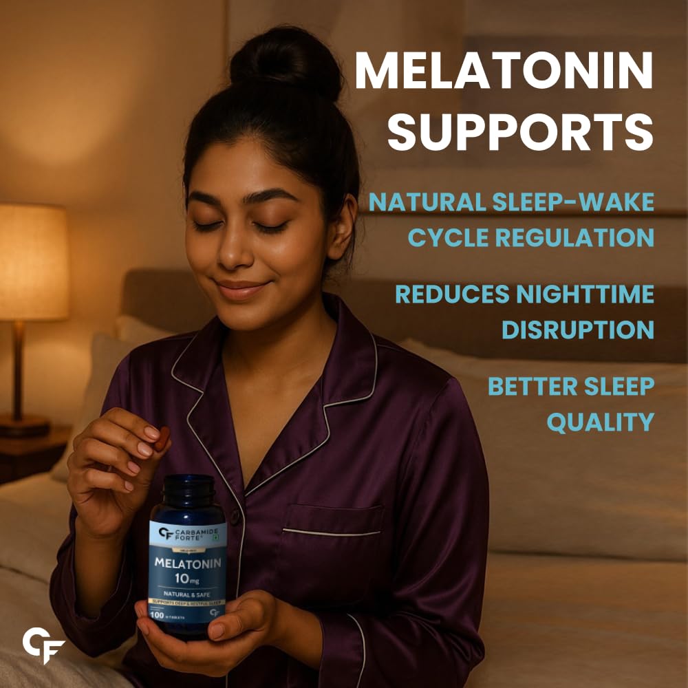 Carbamide Forte Melatonin 10 mg Sleep Supplement for Restful Deep Sleep 100 Veg Tablets